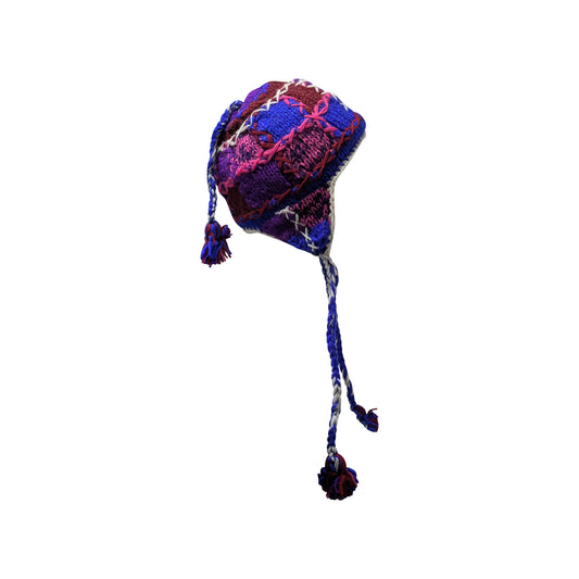 Hand Knit Wool Hat: Unisex Fleece Lined Winter Bobble Tassel - P155