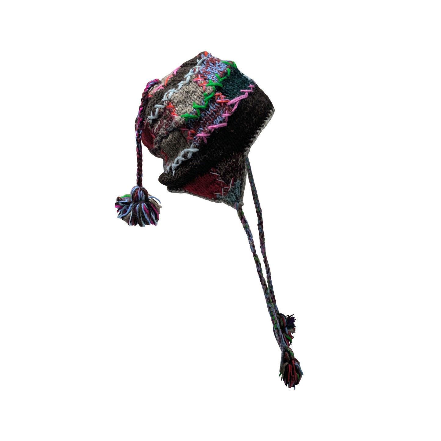 Hand Knit Wool Hat: Unisex Fleece Lined Winter Bobble Tassel - P68
