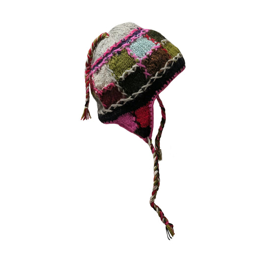 Hand Knit Wool Hat: Unisex Fleece Lined Winter Bobble Tassel - P69
