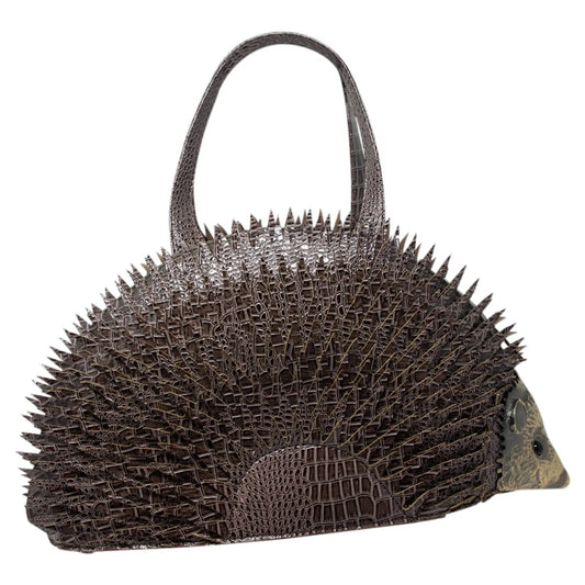 WOMEN'S HEDGEHOG SHAPED GREY GRAB BAG WITH DETACHABLE SHOULDER STRAP