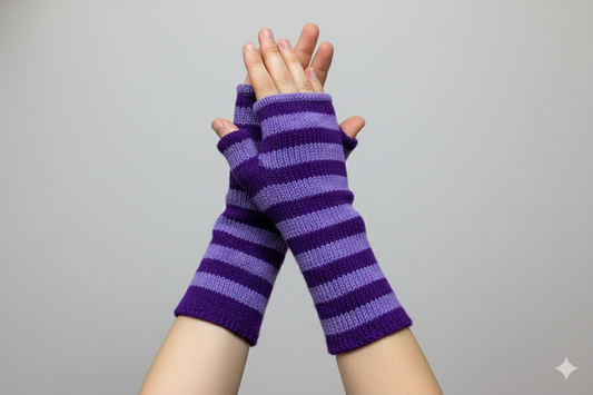 Handmade Knit Handwarmers 100% Wool Winter Striped Fingerless Fleece Lined Gloves Hand Warmer One Size P1