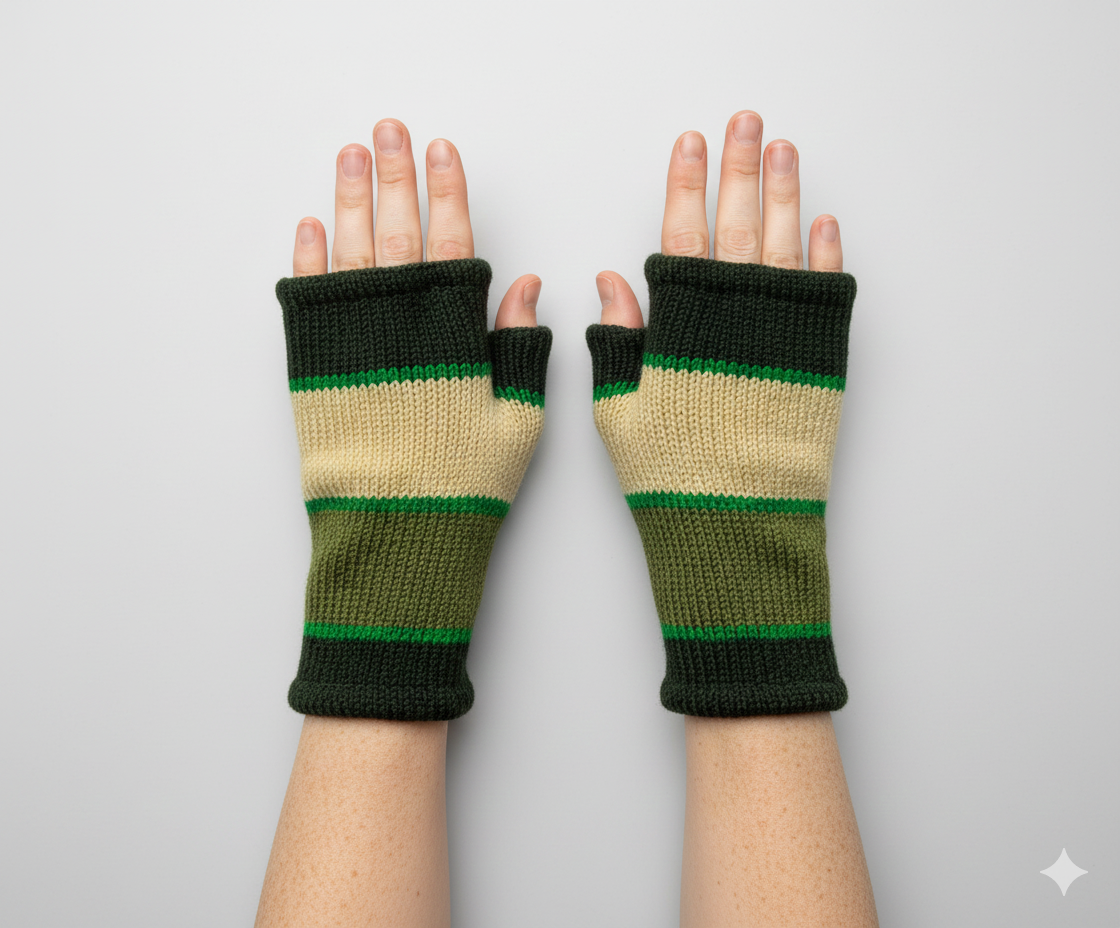 Handmade Knit Handwarmers 100% Wool Winter Striped Fingerless Fleece Lined Gloves Hand Warmer One Size P12