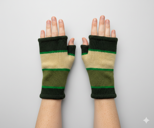 Handmade Knit Handwarmers 100% Wool Winter Striped Fingerless Fleece Lined Gloves Hand Warmer One Size P12