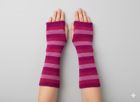 Handmade Knit Handwarmers 100% Wool Winter Striped Fingerless Fleece Lined Gloves Hand Warmer One Size P16