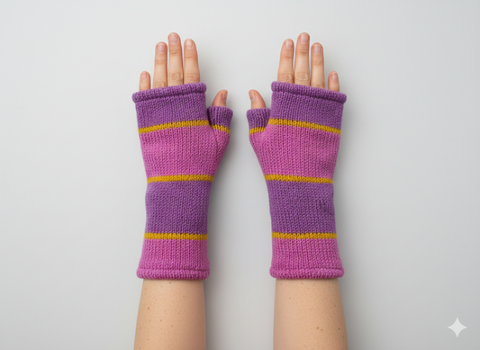 Handmade Knit Handwarmers 100% Wool Winter Striped Fingerless Fleece Lined Gloves Hand Warmer One Size P22