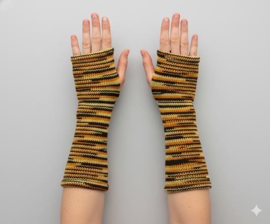 Handmade Knit Handwarmers 100% Wool Winter Striped Fingerless Fleece Lined Gloves Hand Warmer One Size P25