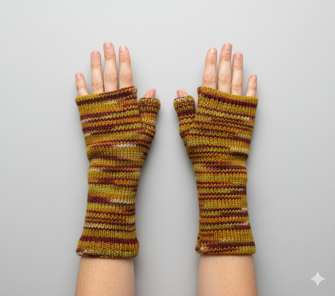 Handmade Knit Handwarmers 100% Wool Winter Striped Fingerless Fleece Lined Gloves Hand Warmer One Size P3