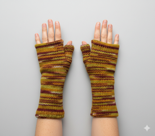 Handmade Knit Handwarmers 100% Wool Winter Striped Fingerless Fleece Lined Gloves Hand Warmer One Size P3