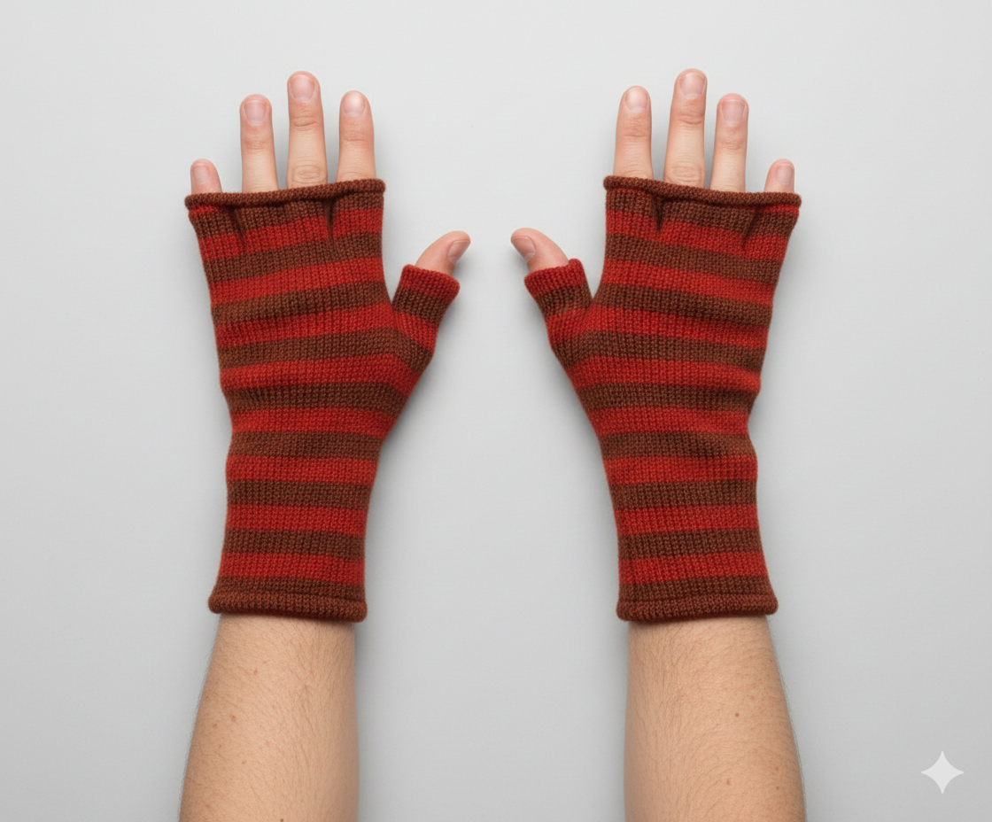 Handmade Knit Handwarmers 100% Wool Winter Striped Fingerless Fleece Lined Gloves Hand Warmer One Size P30