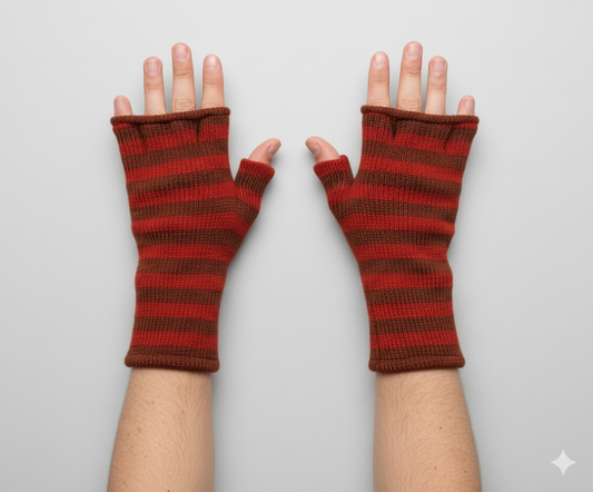 Handmade Knit Handwarmers 100% Wool Winter Striped Fingerless Fleece Lined Gloves Hand Warmer One Size P30