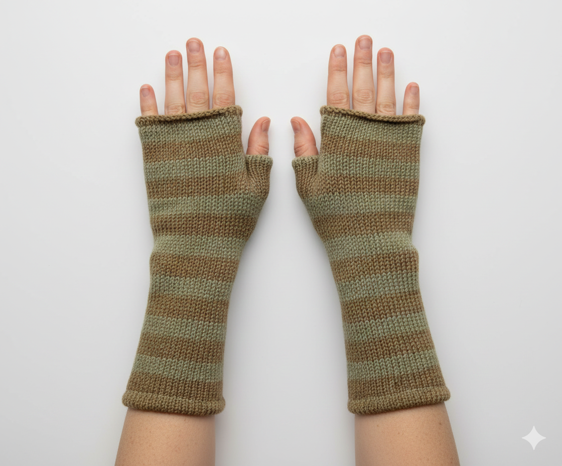Handmade Knit Handwarmers 100% Wool Winter Striped Fingerless Fleece Lined Gloves Hand Warmer One Size P45