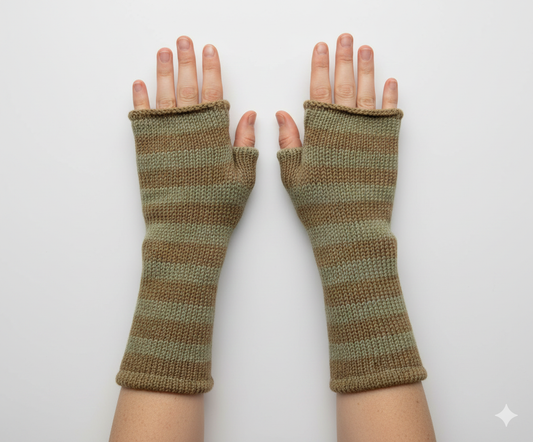 Handmade Knit Handwarmers 100% Wool Winter Striped Fingerless Fleece Lined Gloves Hand Warmer One Size P45