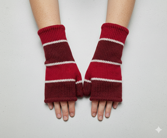 Handmade Knit Handwarmers 100% Wool Winter Striped Fingerless Fleece Lined Gloves Hand Warmer One Size P5