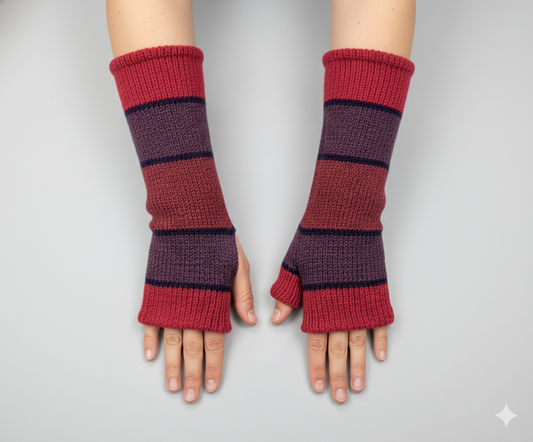 Handmade Knit Handwarmers 100% Wool Winter Striped Fingerless Fleece Lined Gloves Hand Warmer One Size P55