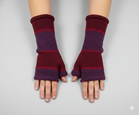 Handmade Knit Handwarmers 100% Wool Winter Striped Fingerless Fleece Lined Gloves Hand Warmer One Size P56