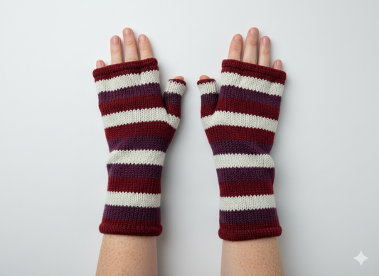 Handmade Knit Handwarmers 100% Wool Winter Striped Fingerless Fleece Lined Gloves Hand Warmer One Size P7