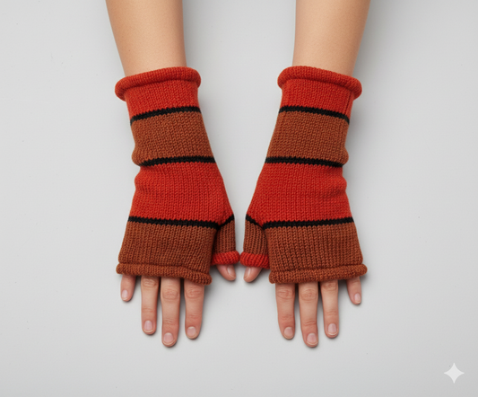 Handmade Knit Handwarmers 100% Wool Winter Striped Fingerless Fleece Lined Gloves Hand Warmer One Size P8