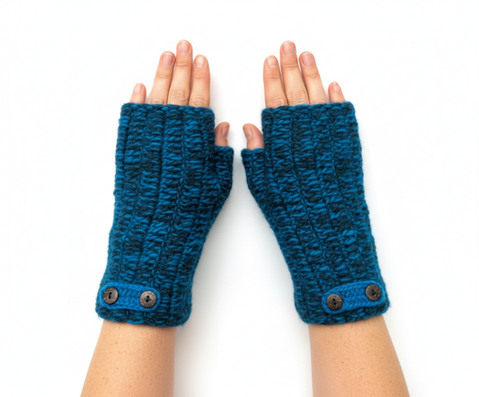100% Wool Hand Knit Fingerless Gloves | Winter Hand warmers Fleece Lined One Size TEAL