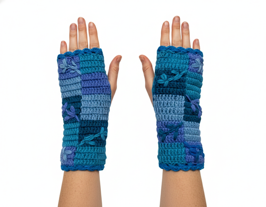 Handmade Crochet Stitch Handwarmers 100% Wool | Fleece Lined Fingerless Gloves One Size P1