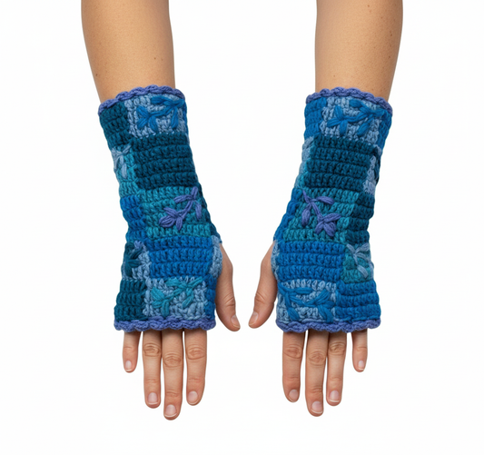 Handmade Crochet Stitch Handwarmers 100% Wool | Fleece Lined Fingerless Gloves One Size P10