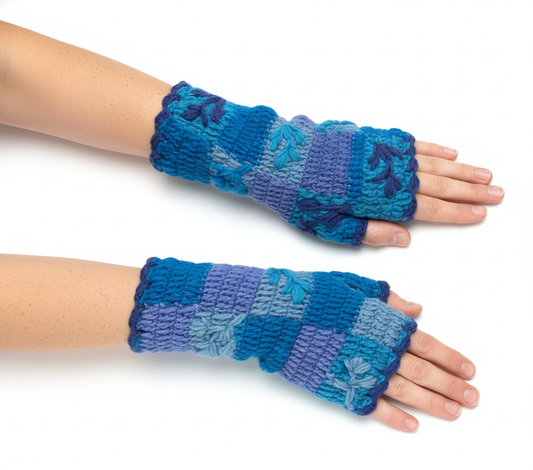 Handmade Crochet Stitch Handwarmers 100% Wool | Fleece Lined Fingerless Gloves One Size P2