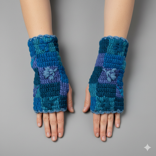 Handmade Crochet Stitch Handwarmers 100% Wool | Fleece Lined Fingerless Gloves One Size P22