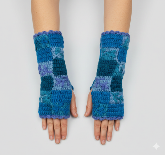 Handmade Crochet Stitch Handwarmers 100% Wool | Fleece Lined Fingerless Gloves One Size P23