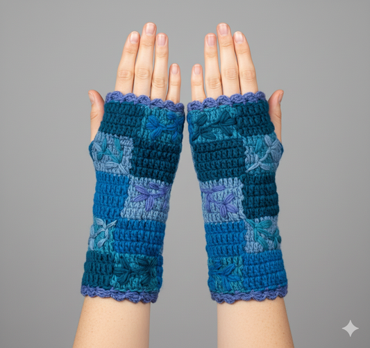 Handmade Crochet Stitch Handwarmers 100% Wool | Fleece Lined Fingerless Gloves One Size P24