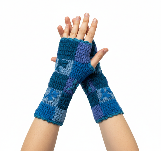 Handmade Crochet Stitch Handwarmers 100% Wool | Fleece Lined Fingerless Gloves One Size P6