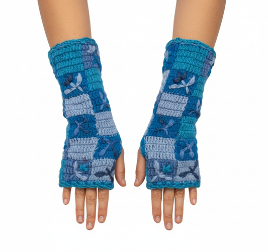 Handmade Crochet Stitch Handwarmers 100% Wool | Fleece Lined Fingerless Gloves One Size P8