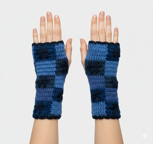 Handmade Crochet Stitch Handwarmers 100% Wool | Fleece Lined Fingerless Gloves One Size P5
