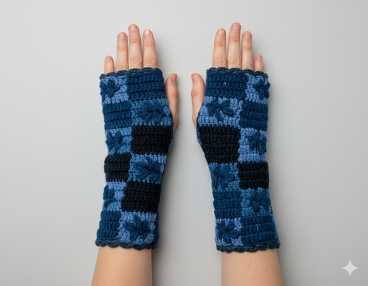 Handmade Crochet Stitch Handwarmers 100% Wool | Fleece Lined Fingerless Gloves One Size P6