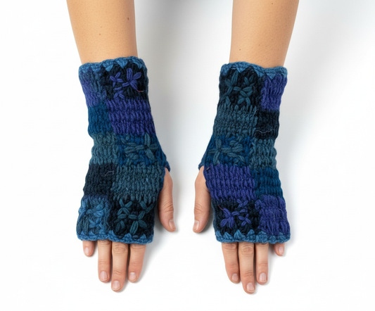 Handmade Crochet Stitch Handwarmers 100% Wool | Fleece Lined Fingerless Gloves One Size P10