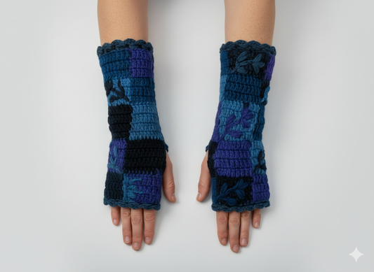 Handmade Crochet Stitch Handwarmers 100% Wool | Fleece Lined Fingerless Gloves One Size P11