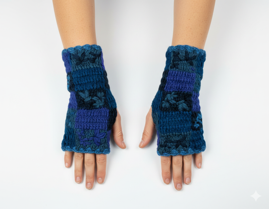 Handmade Crochet Stitch Handwarmers 100% Wool | Fleece Lined Fingerless Gloves One Size P12