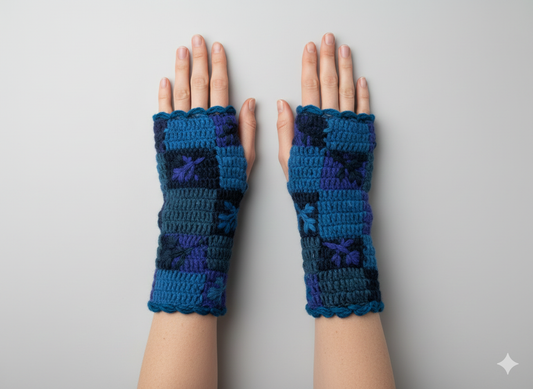 Handmade Crochet Stitch Handwarmers 100% Wool | Fleece Lined Fingerless Gloves One Size P13