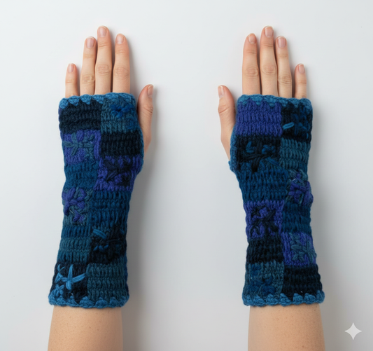 Handmade Crochet Stitch Handwarmers 100% Wool | Fleece Lined Fingerless Gloves One Size P14