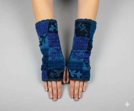 Handmade Crochet Stitch Handwarmers 100% Wool | Fleece Lined Fingerless Gloves One Size P15