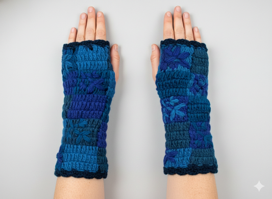 Handmade Crochet Stitch Handwarmers 100% Wool | Fleece Lined Fingerless Gloves One Size P18