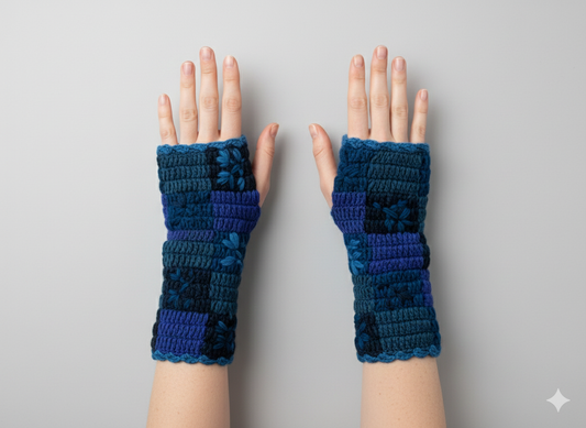 Handmade Crochet Stitch Handwarmers 100% Wool | Fleece Lined Fingerless Gloves One Size P19