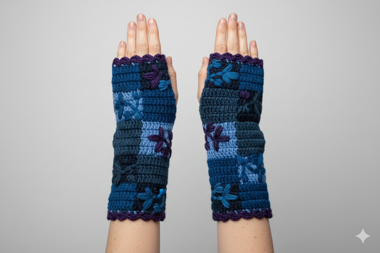 Handmade Crochet Stitch Handwarmers 100% Wool | Fleece Lined Fingerless Gloves One Size P2