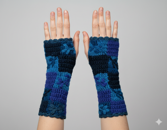 Handmade Crochet Stitch Handwarmers 100% Wool | Fleece Lined Fingerless Gloves One Size P20