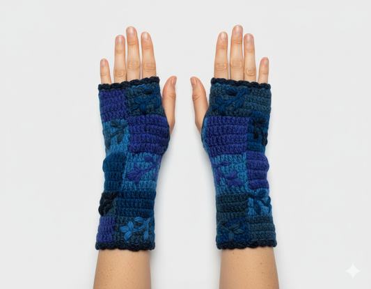 Handmade Crochet Stitch Handwarmers 100% Wool | Fleece Lined Fingerless Gloves One Size P21