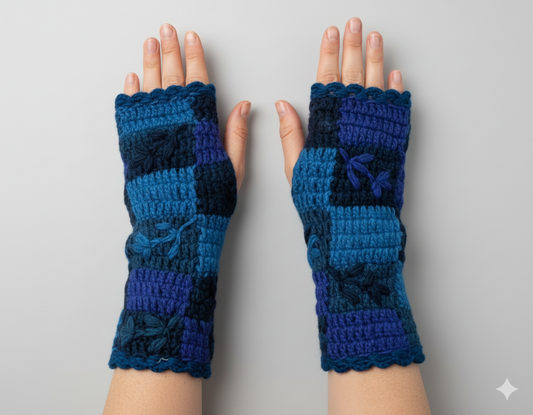 Handmade Crochet Stitch Handwarmers 100% Wool | Fleece Lined Fingerless Gloves One Size P22