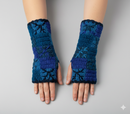 Handmade Crochet Stitch Handwarmers 100% Wool | Fleece Lined Fingerless Gloves One Size P24