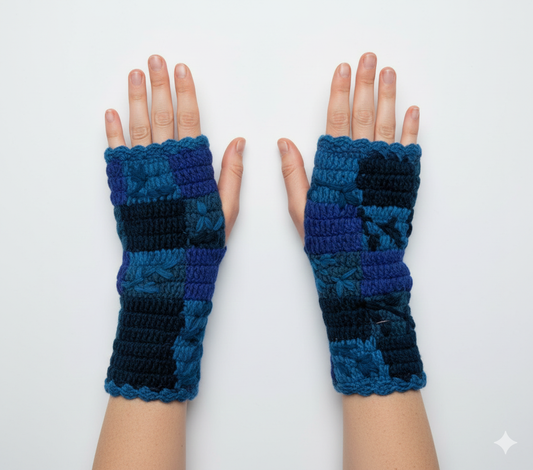 Handmade Crochet Stitch Handwarmers 100% Wool | Fleece Lined Fingerless Gloves One Size P25