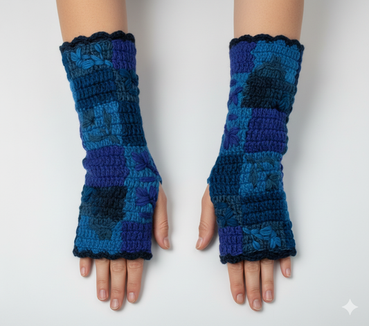 Handmade Crochet Stitch Handwarmers 100% Wool | Fleece Lined Fingerless Gloves One Size P27