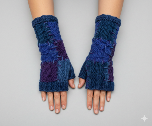 Handmade Crochet Stitch Handwarmers 100% Wool | Fleece Lined Fingerless Gloves One Size P28