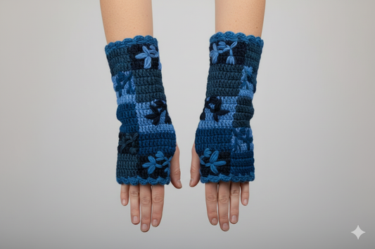 Handmade Crochet Stitch Handwarmers 100% Wool | Fleece Lined Fingerless Gloves One Size P7