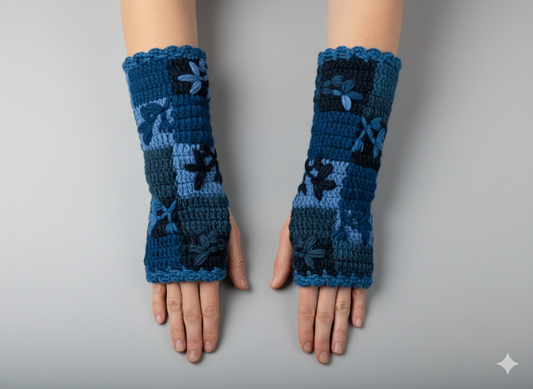 Handmade Crochet Stitch Handwarmers 100% Wool | Fleece Lined Fingerless Gloves One Size P8